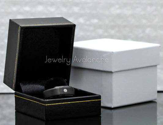 Jewelry Avalanche Mens Diamond Wedding Band Black Tungsten Carbide, Comfort-fit, 8mm