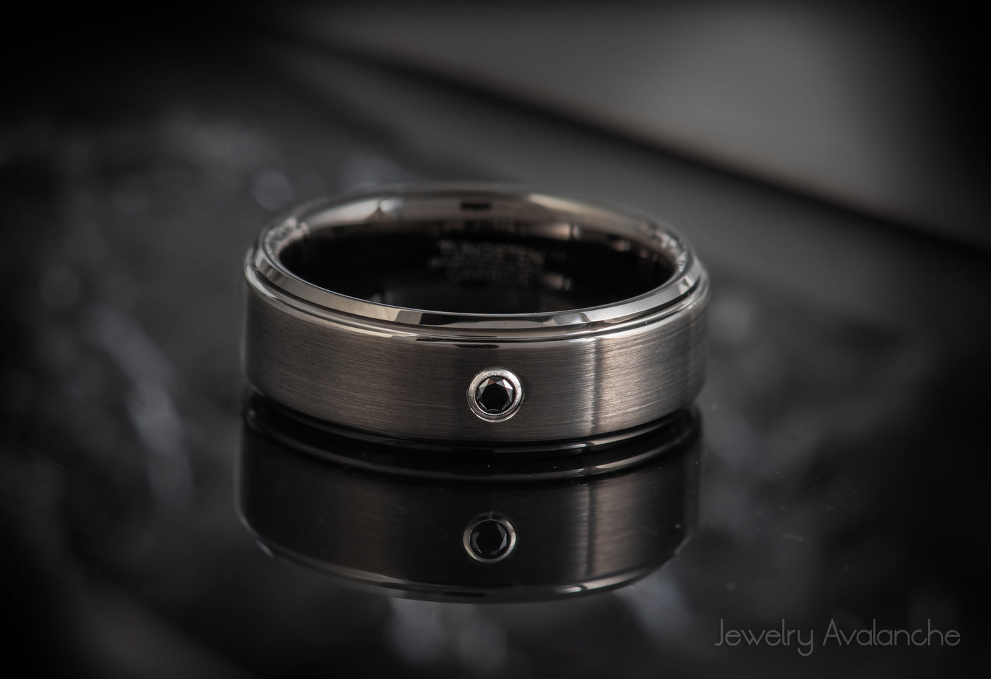 Jewelry Avalanche Mens Black Diamond Wedding Band Gunmetal Tungsten Carbide, Comfort-fit, 8mm