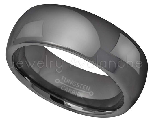 Jewelry Avalanche Mens Gunmetal Tungsten Carbide Wedding Band, Comfort-fit, Classic Dome, 8mm