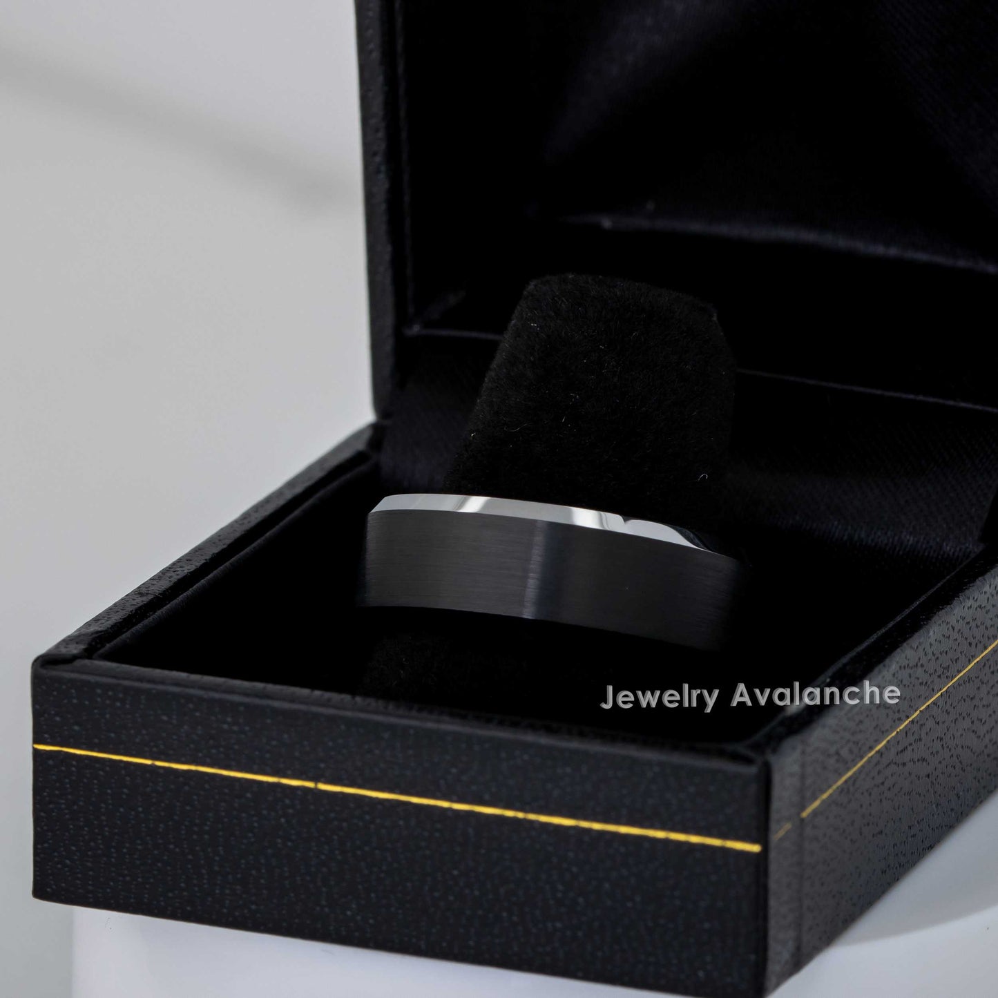 Jewelry Avalanche Black Brushed Finish Polished Beveled Edge Tungsten Carbide Wedding Band, Comfort-fit, 8mm
