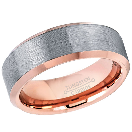 Jewelry Avalanche 2-tone Mens Tungsten Carbide Wedding Band Rose Gold Inner, Comfort-fit, 8mm