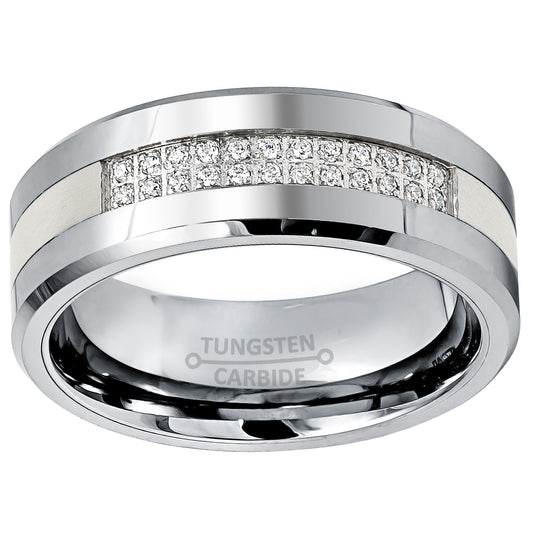 Jewelry Avalanche CZ accented Mens Tungsten Carbide Wedding Band, Comfort-fit, Beveled Edge