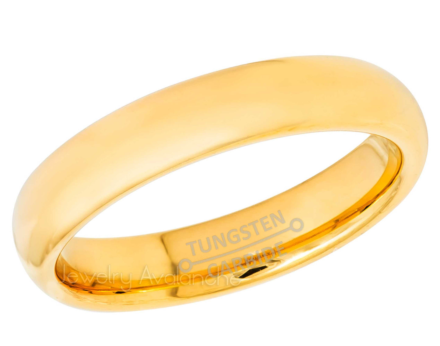 Jewelry Avalanche Womens 4mm Dome Tungsten Carbide Wedding Band - Comfort Fit Polished Gold IP