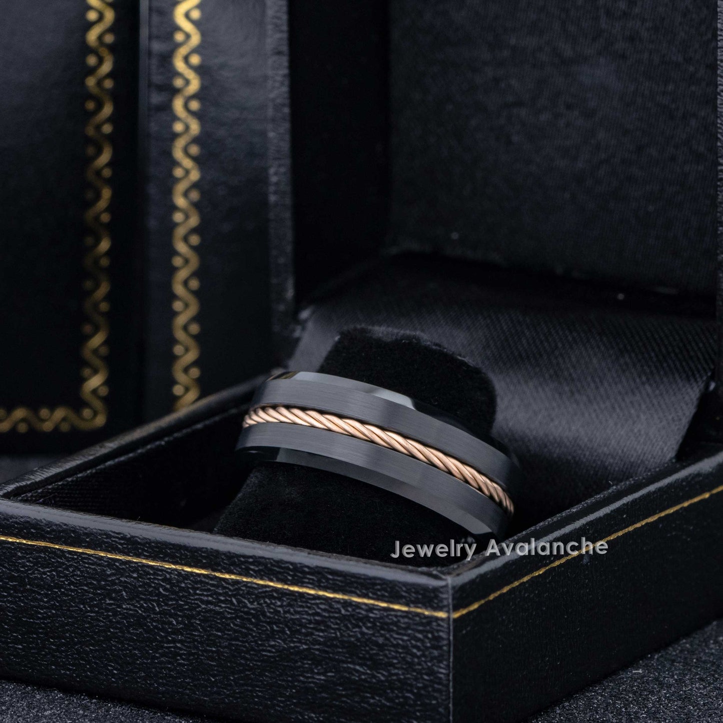 Jewelry Avalanche 8mm Beveled Black IP Rope Inlay Tungsten Carbide Mens Wedding Band