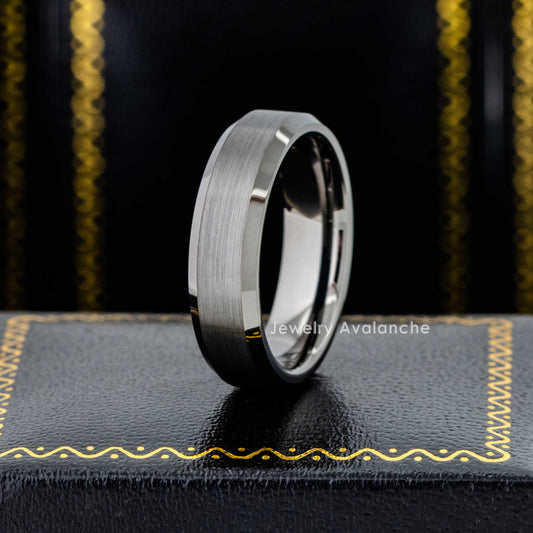 Jewelry Avalanche 6mm Beveled Gunmetal IP Tungsten Carbide Men Women Wedding Band