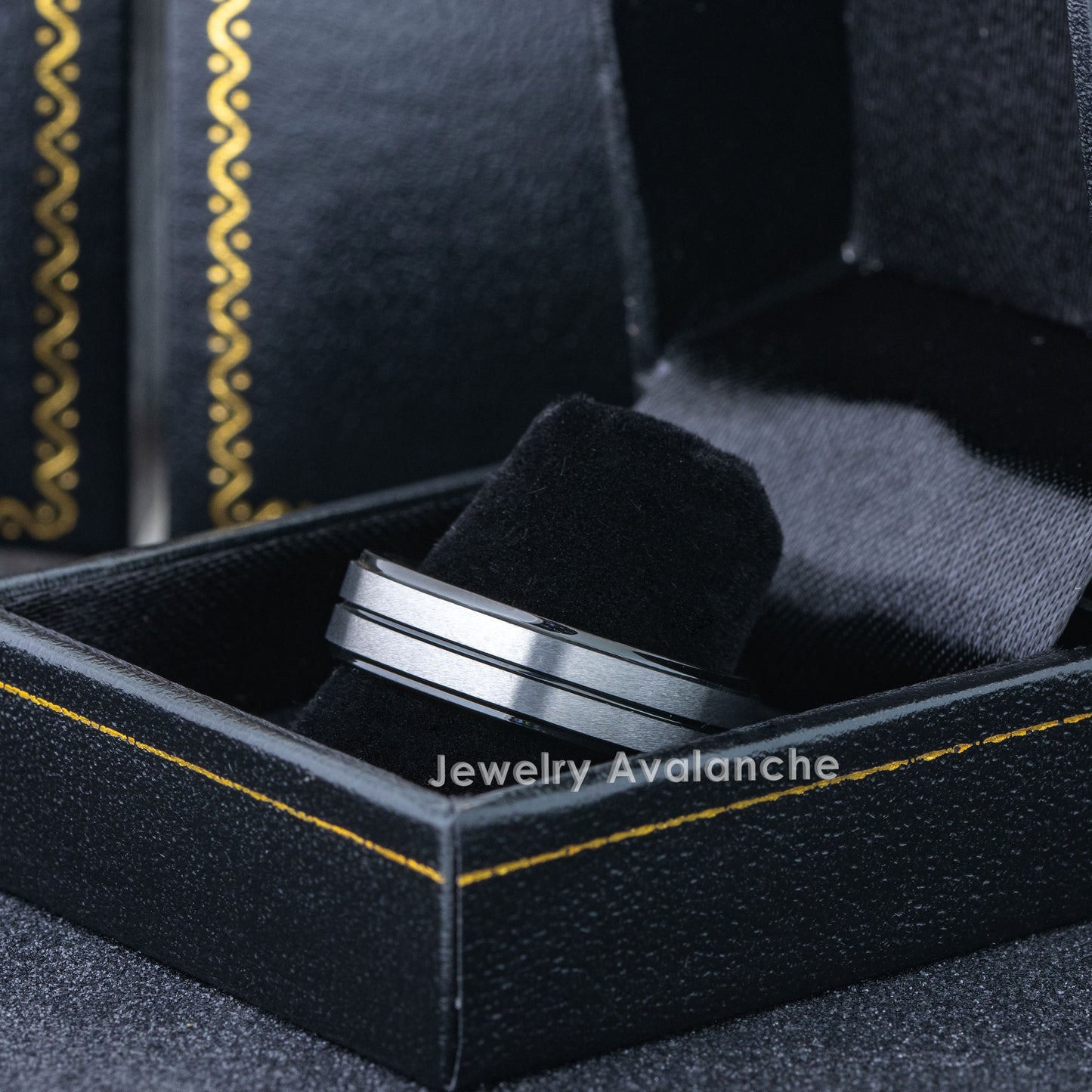 Jewelry Avalanche 6mm Stepped Black & Gunmetal IP Grooved Tungsten Carbide Men Women Wedding Band