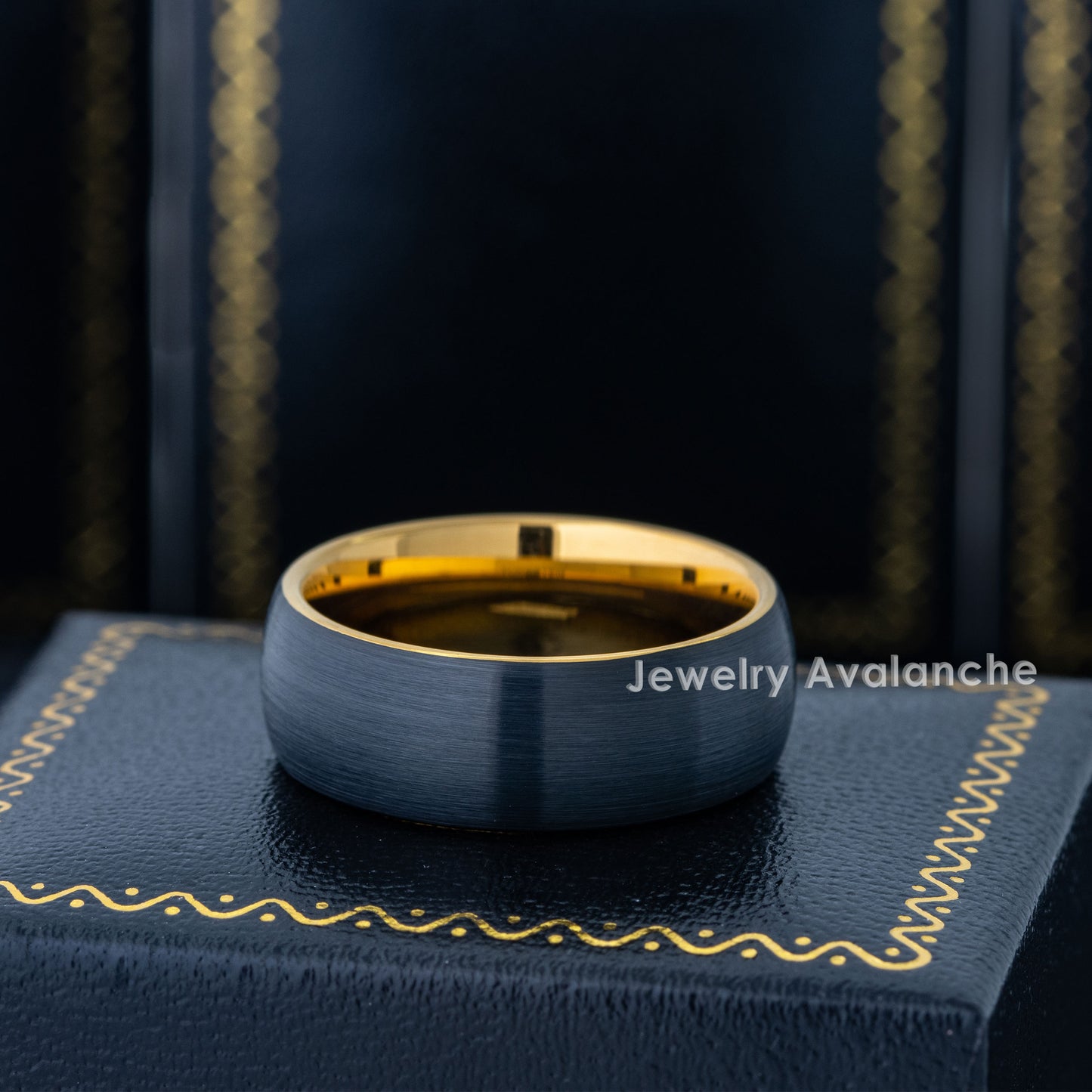 Jewelry Avalanche 8mm Dome Gold & Black IP Tungsten Carbide Mens Wedding Band