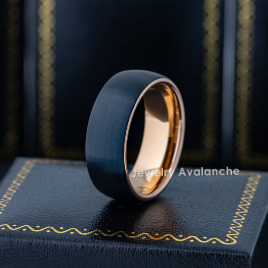 Jewelry Avalanche 8mm Dome Rose Gold & Black IP Tungsten Carbide Mens Wedding Band