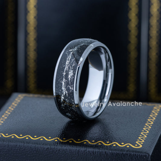 Jewelry Avalanche 8mm Dome Cosmic Galaxy Ring White Meteorite Tungsten Carbide Mens Wedding Band