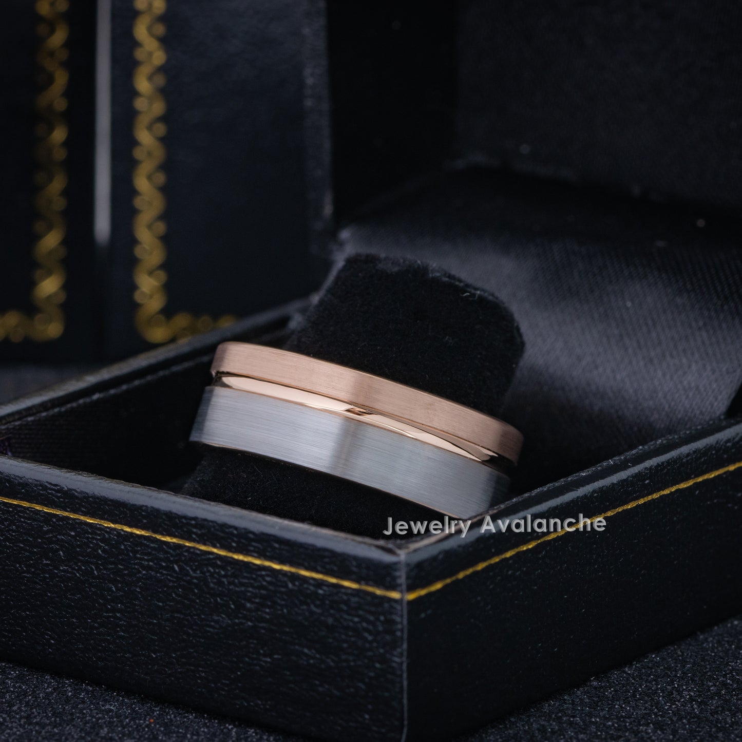 Jewelry Avalanche 8mm Pipe Cut Rose Gold & Gray IP Off Center Groove Tungsten Carbide Mens Wedding Band