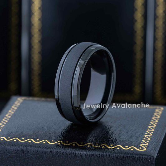 Jewelry Avalanche Black IP Sandstone Finish Dome Tungsten Carbide Wedding Band, Comfort-fit, 8mm