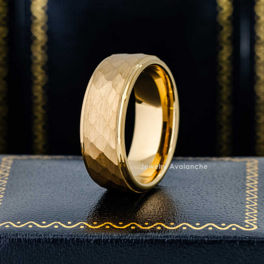 Jewelry Avalanche Hammered Mens Gold IP Tungsten Carbide Wedding Band, Comfort-fit, 8mm