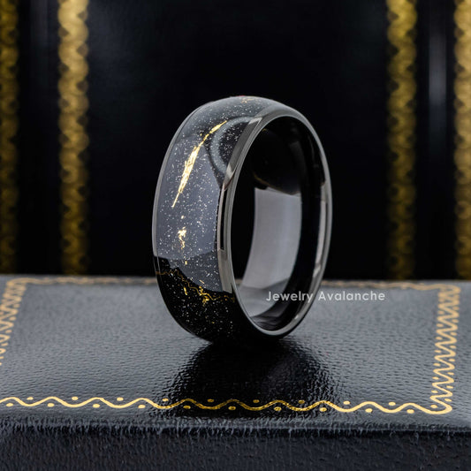 Jewelry Avalanche Cosmic Galaxy Ring, Tungsten Wedding Band, Imitation Meteorite Galaxy Ring 8mm