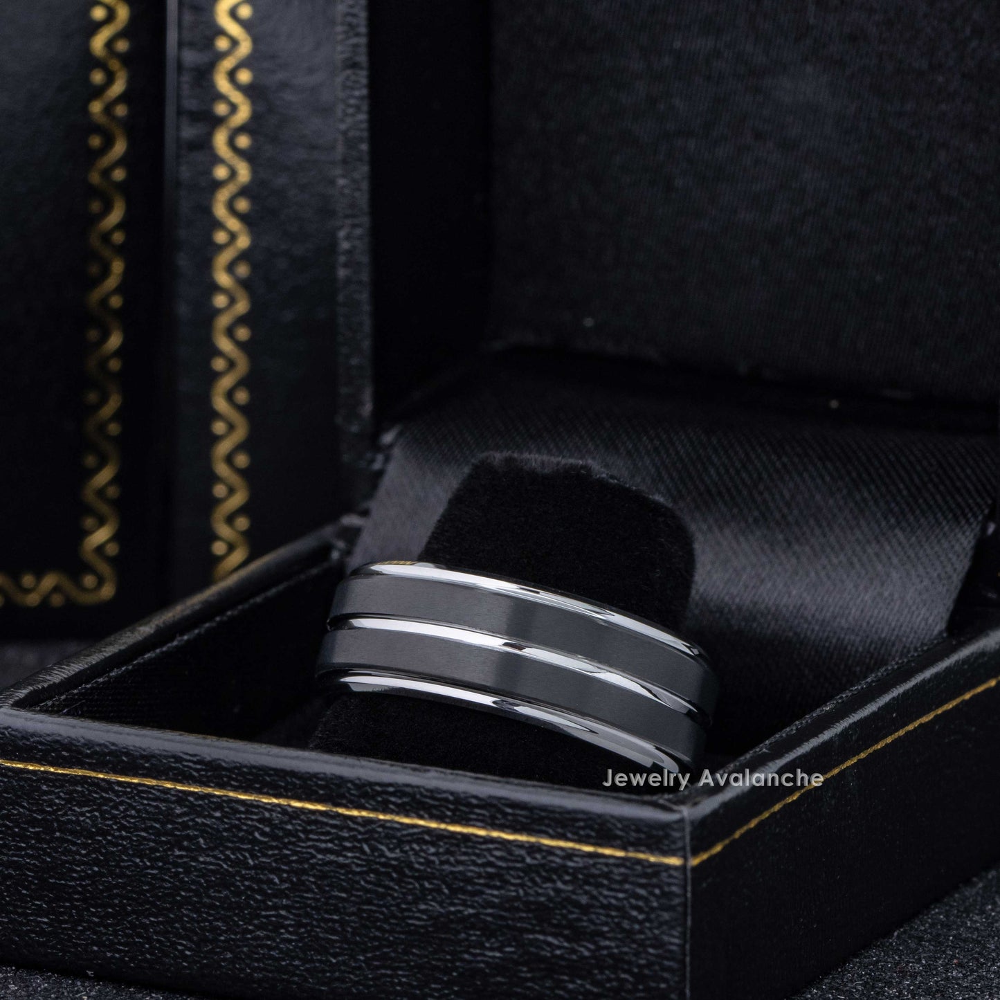 Jewelry Avalanche 2-Tone Black Tungsten Carbide Wedding Band, Center Grooved, Comfort-fit, 8mm