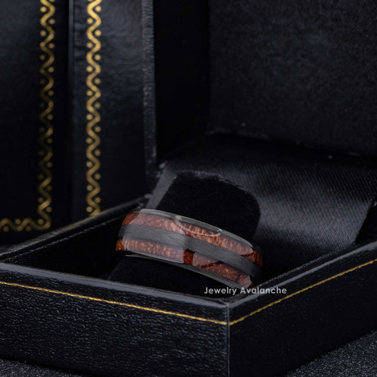 Jewelry Avalanche 8mm Dome Black IP Koa Wood Inlay Tungsten Carbide Mens Wedding Band