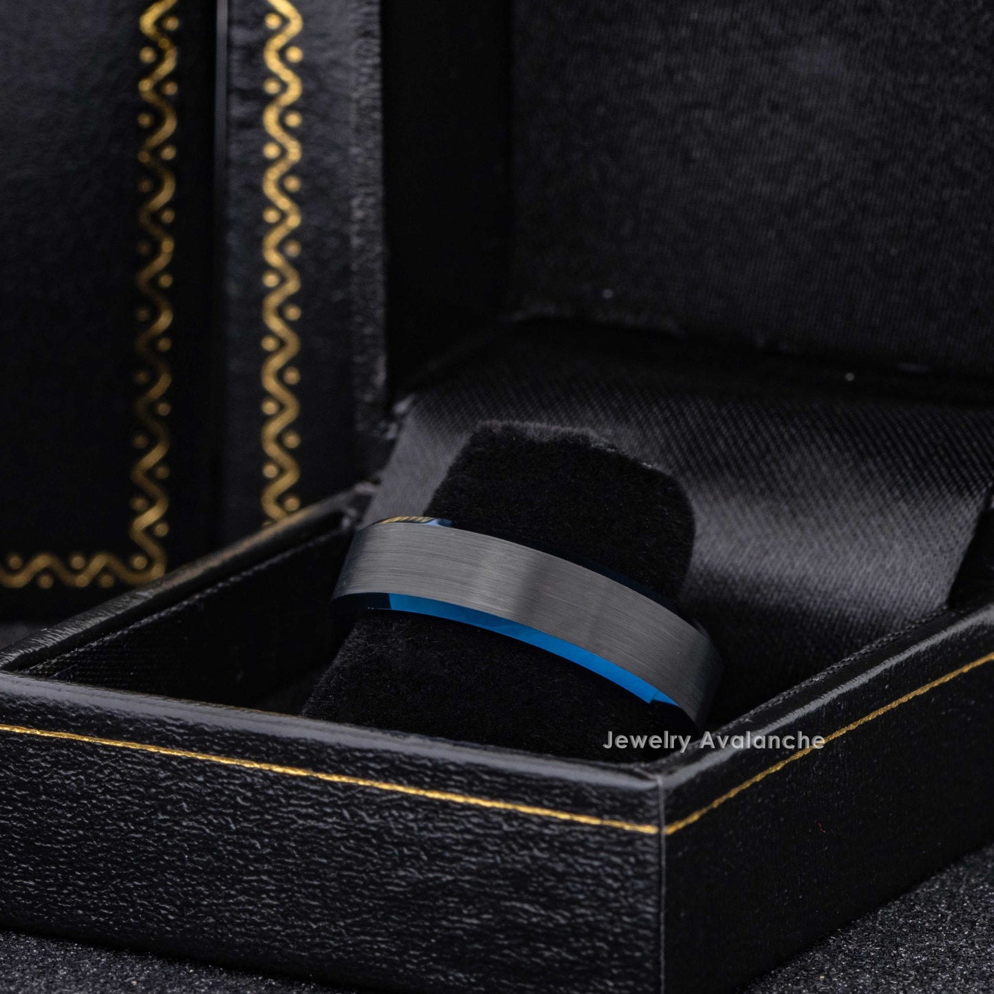 Jewelry Avalanche 6mm Beveled Black & Blue IP Tungsten Carbide Mens Womens Wedding Band