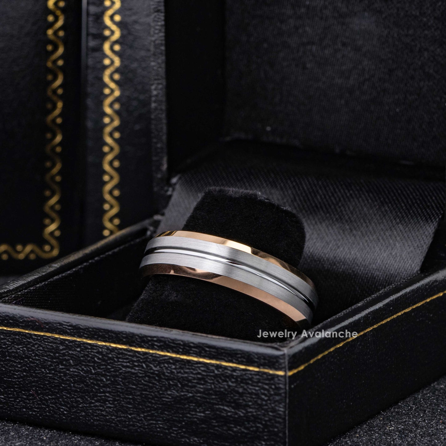 Jewelry Avalanche 2-Tone Rose Gold Grooved Tungsten Carbide Men Women Wedding Band 6mm