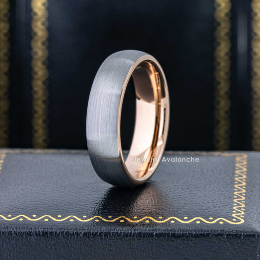 Jewelry Avalanche Rose Gold & Gunmetal IP Dome Tungsten Carbide Men Women Wedding Band 6mm
