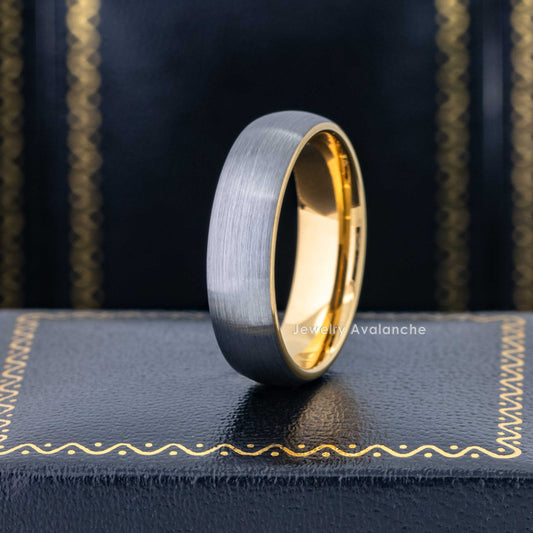 Jewelry Avalanche Gold and Gunmetal IP Dome Tungsten Carbide Men Women Wedding Band 6mm