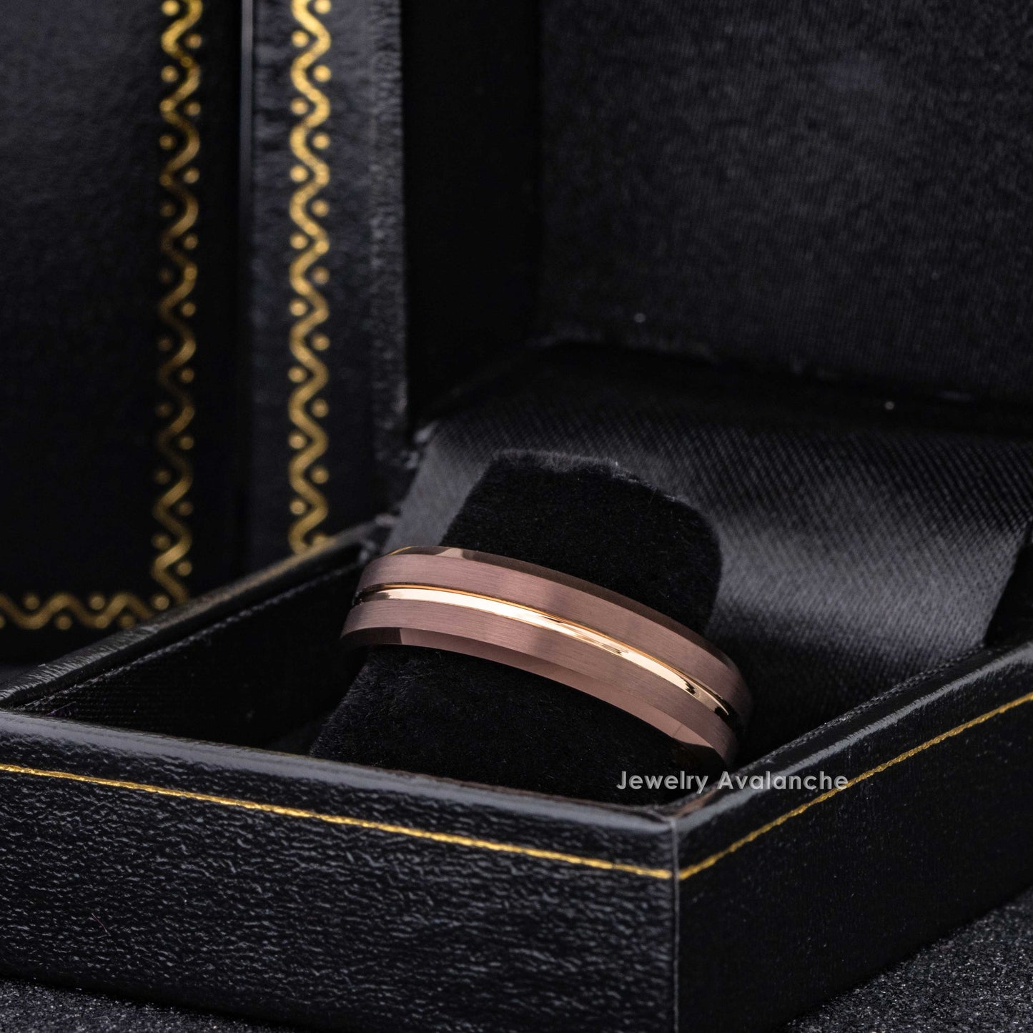Jewelry Avalanche 6mm Rose Gold & Brown IP Grooved Tungsten Carbide Men Women Wedding Band