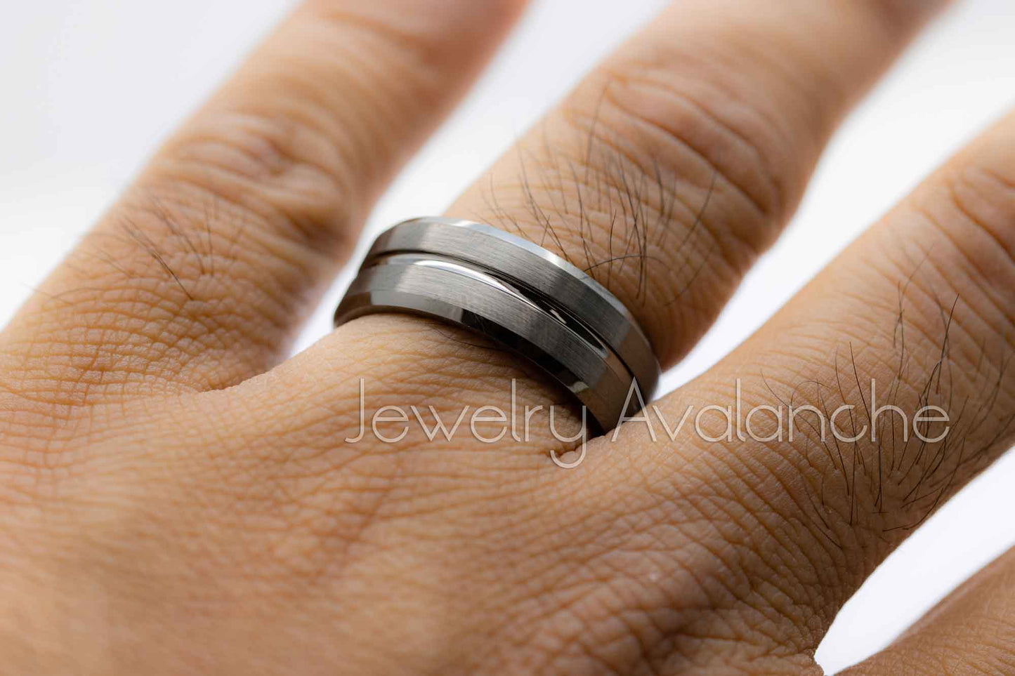 Jewelry Avalanche 8mm Beveled Grooved Center Gunmetal Tungsten Carbide Mens Wedding Band
