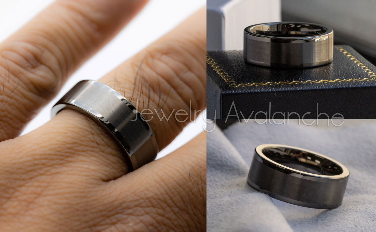 Jewelry Avalanche Mens Gunmetal Tungsten Carbide Wedding Band, Comfort-fit, Pipe Cut, 8mm