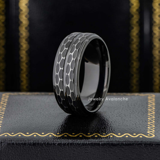 Jewelry Avalanche Rugged Leopard Spots Style Black Tungsten Carbide Mens Wedding Band 8mm