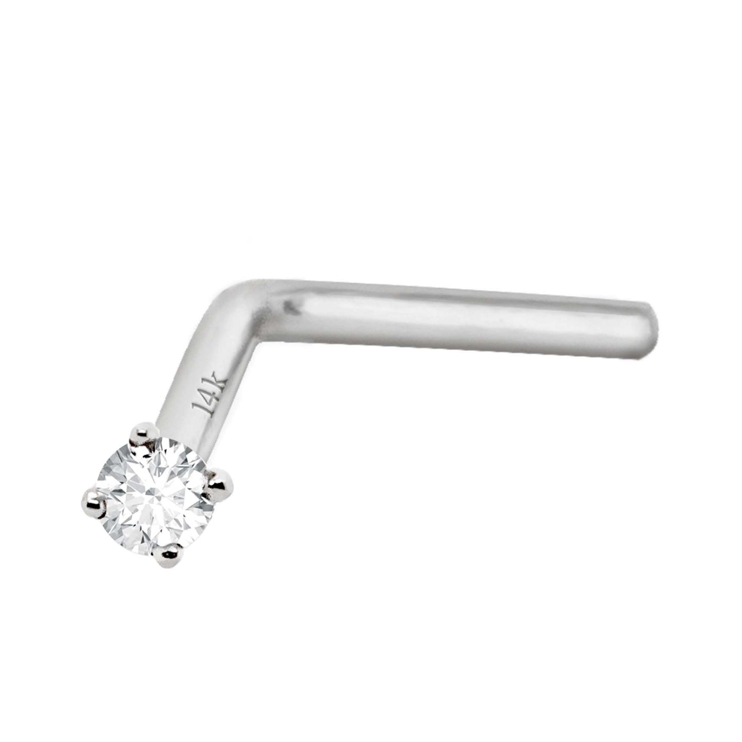 Jewelry Avalanche Diamond L-shape Nose Stud 20G Solid 14K Gold L-bend Nose Ring Stud