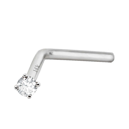 Jewelry Avalanche Diamond L-shape Nose Stud 20G Solid 14K Gold L-bend Nose Ring Stud