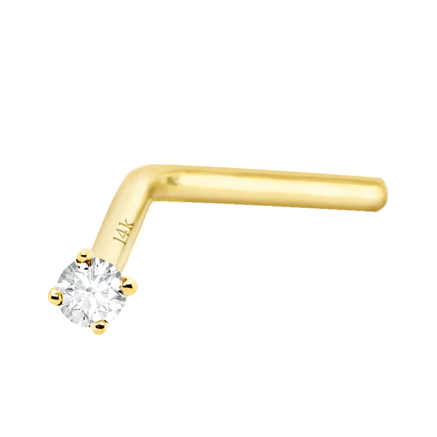 Jewelry Avalanche Diamond L-shape Nose Stud 20G Solid 14K Gold L-bend Nose Ring Stud