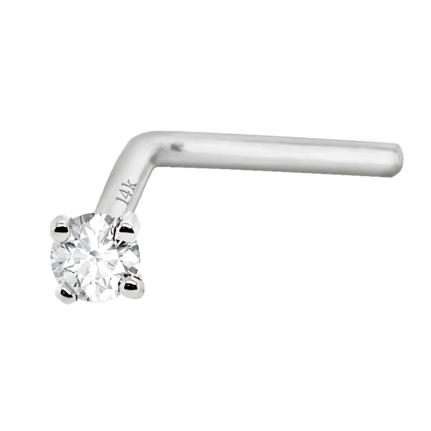 Jewelry Avalanche Diamond L-shape Nose Stud 20G Solid 14K Gold L-bend Nose Ring Stud