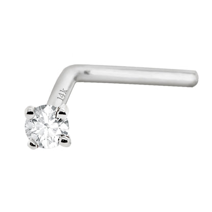 Jewelry Avalanche Diamond L-shape Nose Stud 20G Solid 14K Gold L-bend Nose Ring Stud