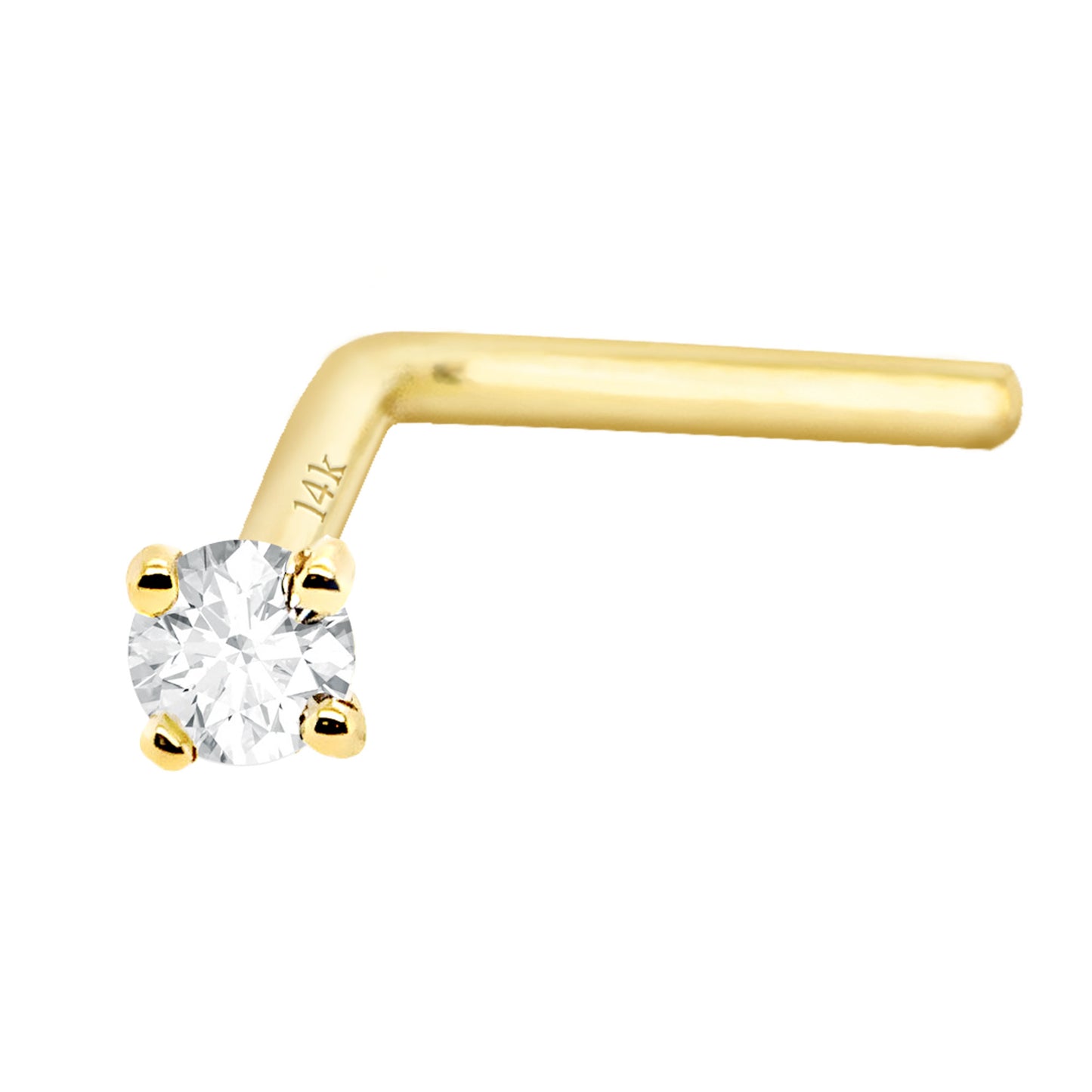 Jewelry Avalanche Diamond L-shape Nose Stud 20G Solid 14K Gold L-bend Nose Ring Stud