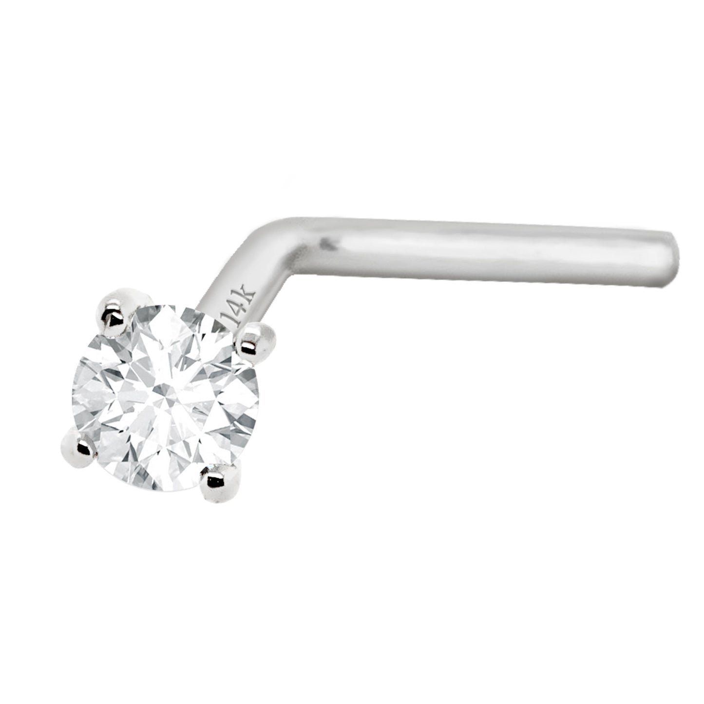 Jewelry Avalanche Diamond L-shape Nose Stud 20G Solid 14K Gold L-bend Nose Ring Stud