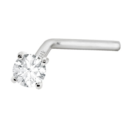 Jewelry Avalanche Diamond L-shape Nose Stud 20G Solid 14K Gold L-bend Nose Ring Stud