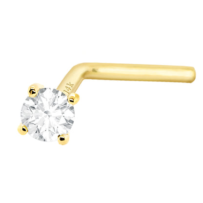 Jewelry Avalanche Diamond L-shape Nose Stud 20G Solid 14K Gold L-bend Nose Ring Stud