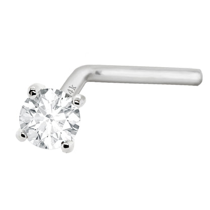 Jewelry Avalanche Diamond L-shape Nose Stud 20G Solid 14K Gold L-bend Nose Ring Stud