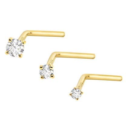 Jewelry Avalanche Diamond L-shape Nose Stud 20G Solid 14K Gold L-bend Nose Ring Stud
