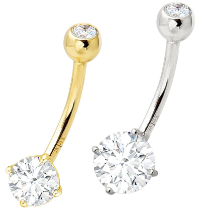 Jewelry Avalanche 14K Gold Belly Button Ring 5mm-7mm Moissanite 14G Barbell Navel Ring