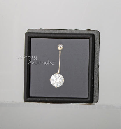 Jewelry Avalanche 14K Gold Belly Button Ring 1.18 ctw. Moissanite 14G Barbell Navel Ring