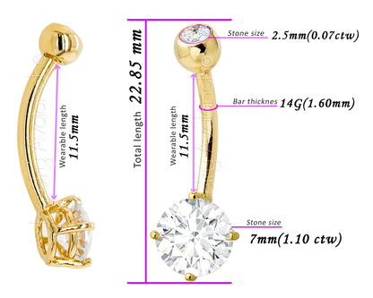 Jewelry Avalanche 14K Gold Belly Button Ring 1.18 ctw. Moissanite 14G Barbell Navel Ring