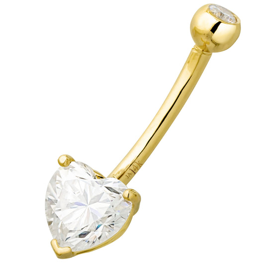 Jewelry Avalanche Women's 14K Gold Moissanite Heart Belly Button Ring 14G