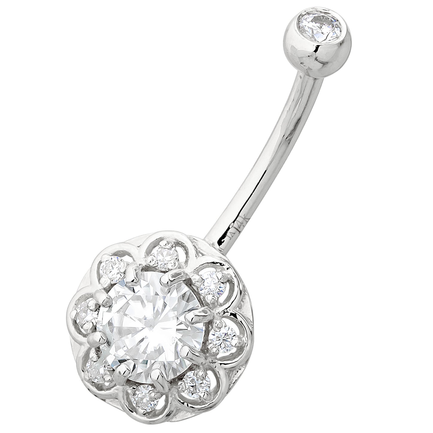 Jewelry Avalanche Women's 14K Gold Lotus Flower 14G Belly Button Ring with 0.87cttw Round Moissanites