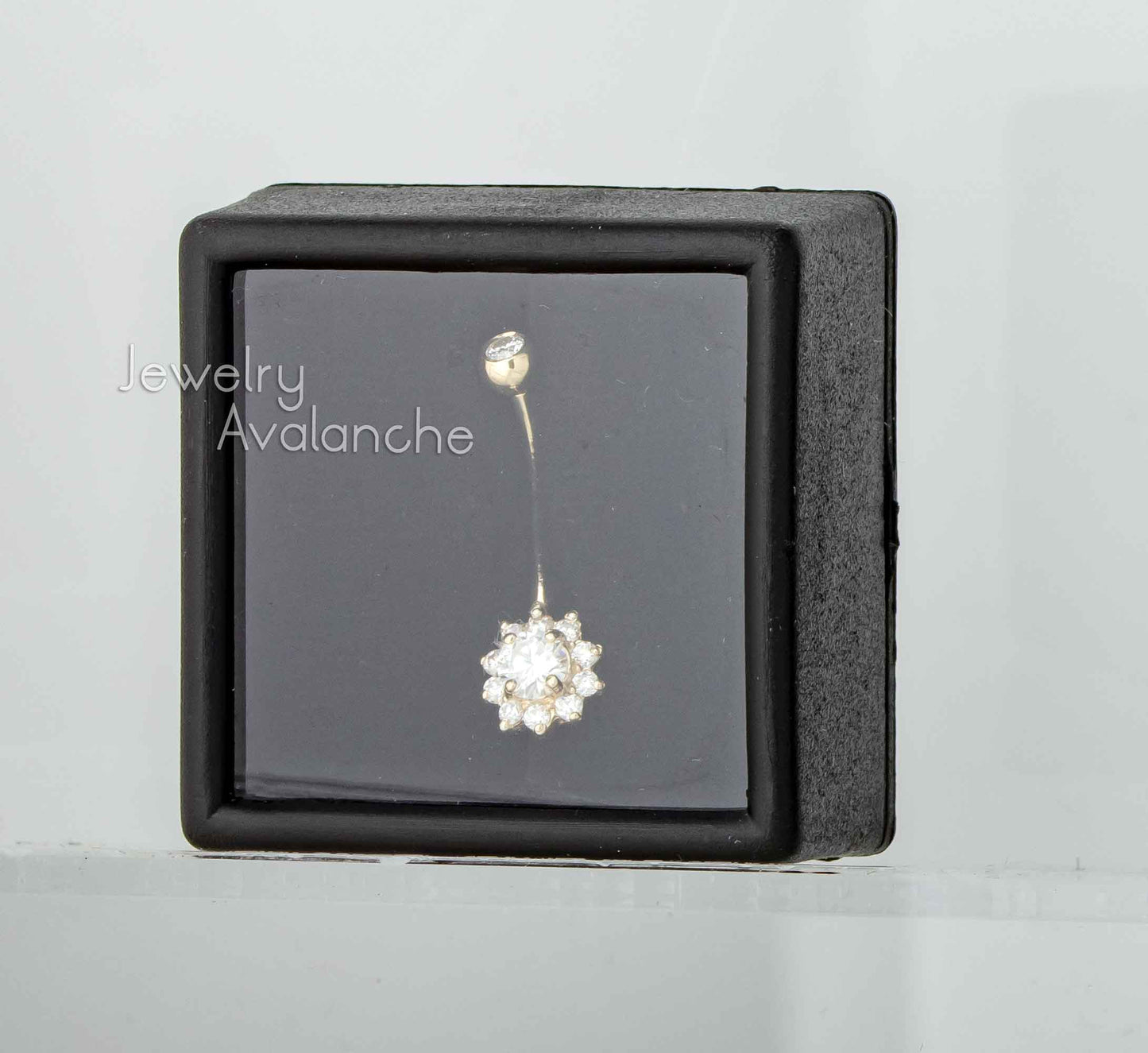 Jewelry Avalanche Women's 14K Gold Lotus Flower 14G Belly Button Ring with 0.45cttw Round Moissanites