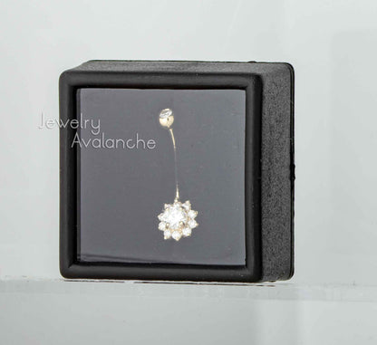 Jewelry Avalanche Women's 14K Gold Lotus Flower 14G Belly Button Ring with 0.45cttw Round Moissanites