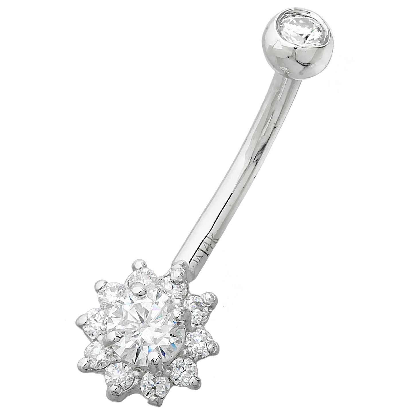 Jewelry Avalanche Women's 14K Gold Lotus Flower 14G Belly Button Ring with 0.45cttw Round Moissanites