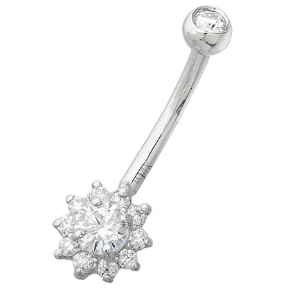Jewelry Avalanche Women's 14K Gold Lotus Flower 14G Belly Button Ring with 0.45cttw Round Moissanites