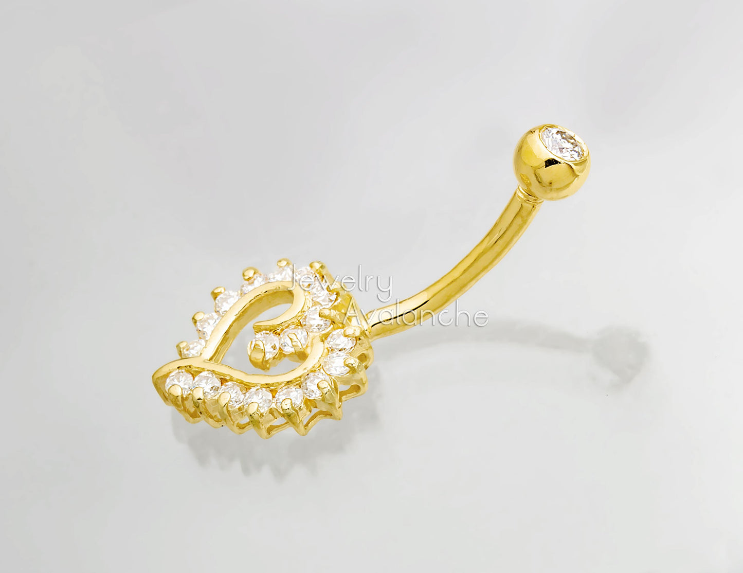 Jewelry Avalanche Women's 14K Gold Heart Shape 14G Belly Button Ring with 0.35cttw Heart Moissanite
