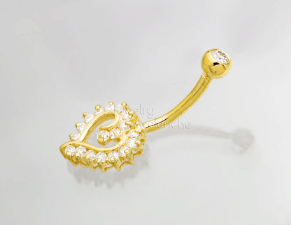 Jewelry Avalanche Women's 14K Gold Heart Shape 14G Belly Button Ring with 0.35cttw Heart Moissanite