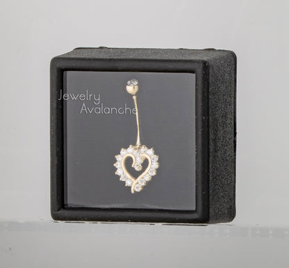 Jewelry Avalanche Women's 14K Gold Heart Shape 14G Belly Button Ring with 0.35cttw Heart Moissanite